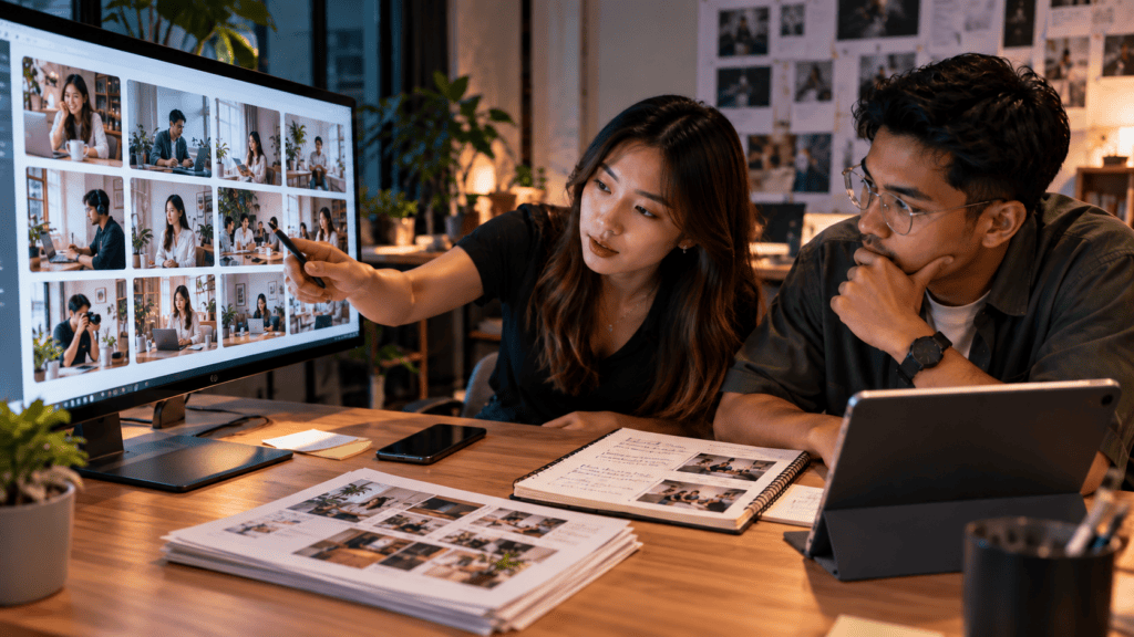 Singapore creative team comparing AI-generated content with original human ideas