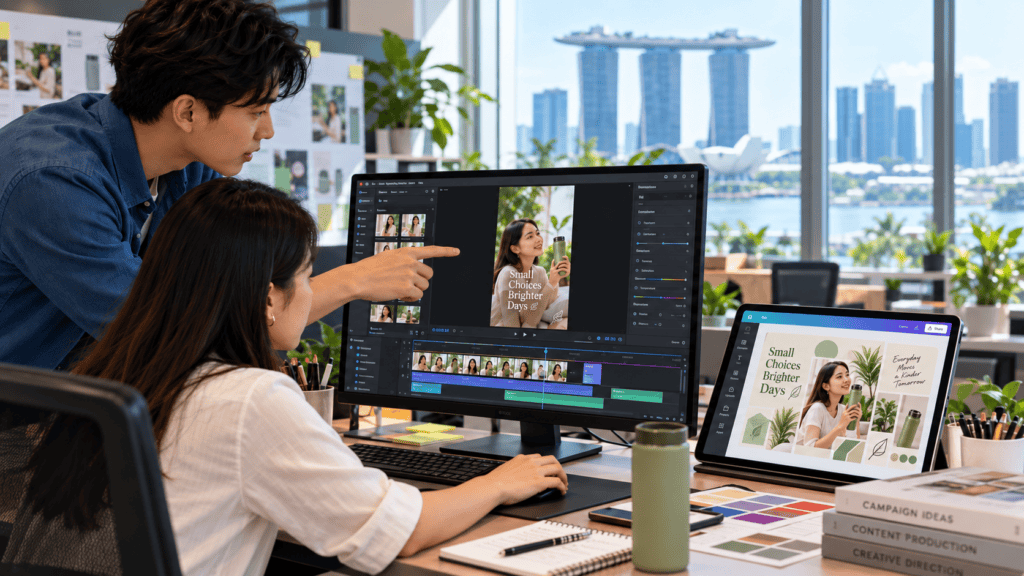 Singapore marketing team adapting branded content for different social media platforms